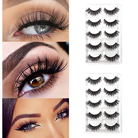 CerroQreen Eyelashes 10 Pairs Pack of 2, 3D mink lashes Hand-Made Dramatic Thick Crisscross Deluxe False Lashes Nature Fluffy Long Soft Reusable (Black 2 pieces)