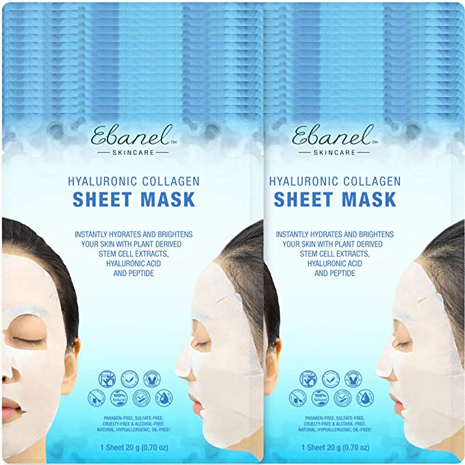 Ebanel 30 Pack Collagen Face Mask, Instant Brightening & Hydrating Face Sheet Mask with Aloe Vera, Hyaluronic Acid, Vitamin C and E, Chamomile, Anti Aging Face Mask with Hydrolyzed Collagen, Peptide
