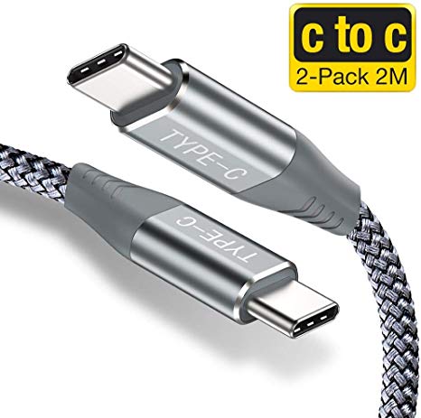 USB C to C Cable 3A -6.6ft,USB Type C Fast Charger Nylon Braided Charging Cord Compatible Google Pixel 2/3/2 XL/3 XL, Nexus 6P 5X, Galaxy S9 S8 Plus Note 8 (Gray-2 Pack-2M)