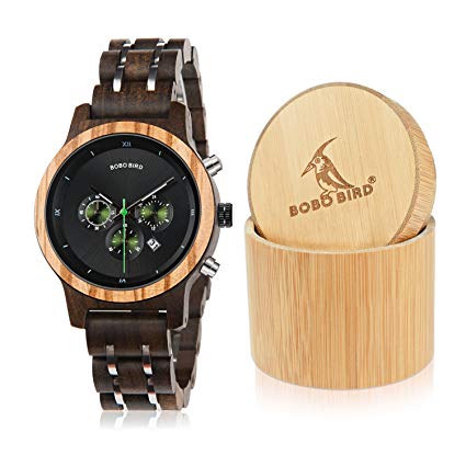 BOBO Bird Women Wooden Watches Luxury Wood Metal Strap Chronograph & Date Display Quartz Watch Fashion Zebra Wood Casual Business Ebony Wristwatches