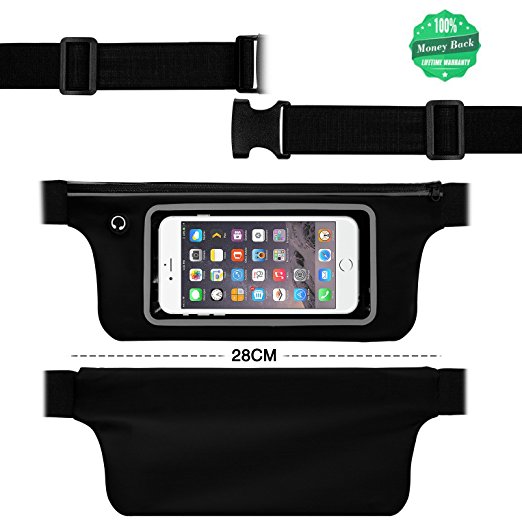 WOPRO Running Belt,Extra Large Pocket Fits ALL Phones including iPhone 5/5s, 6, and 6 Plus & Android Smartphones ,100% Water Resistant & Fits Securely on Waist , Reflective Materials For Safety-Black