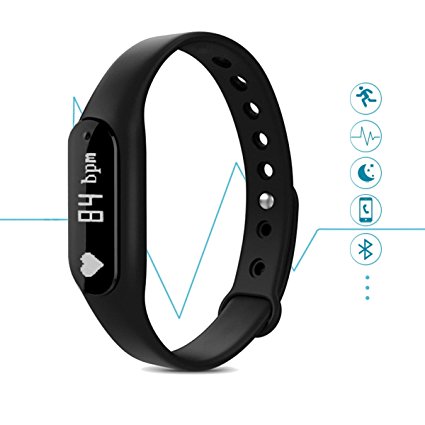 Kissral Wireless Activity Wristband Fitness Tracker Compatible with Android and IOS Smartphones,Bluetooth 4.0,Black