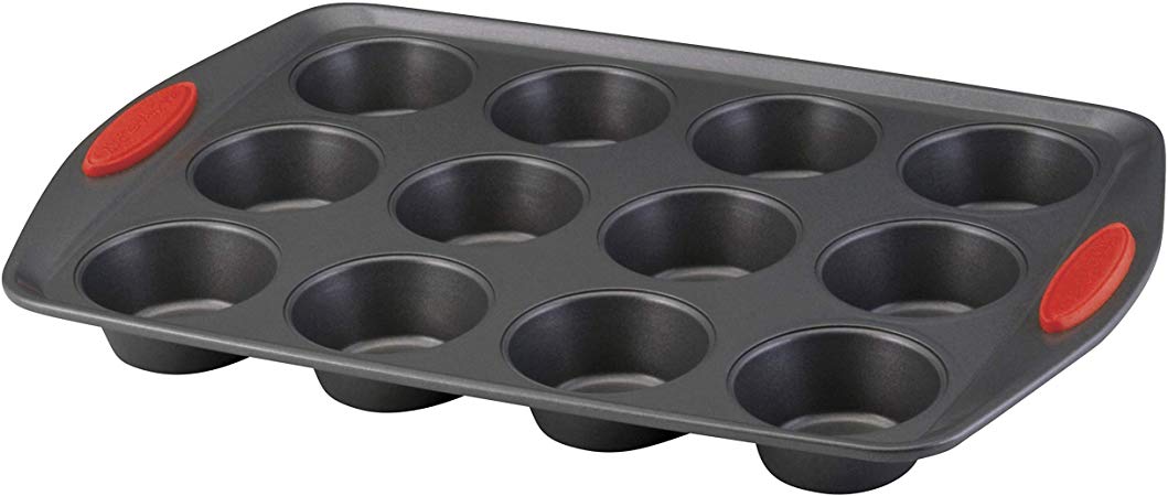 Rachael Ray 47956 Yum -o!  Nonstick Bakeware 12-Cup Muffin Tin With Grips / Nonstick 12-Cup Cupcake Tin With Grips - 12 Cup, Gray