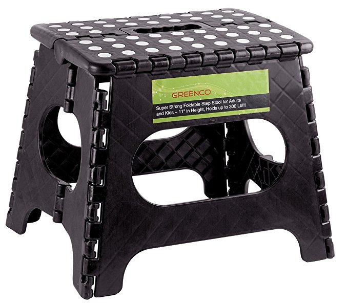 Greenco Super Strong Foldable Step Stool for Adults and Kids, 11", Black