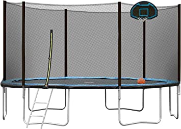 14FT Tranpoline for Kids & Adults - 1000LBS Outdoor Round Tranpoline with Enclosure, Basketball Hoop and Ladder, Outdoor Heavy Duty Recreational Tranpolines for Backyard Family Play