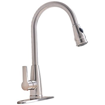 Contemporary Commercial Pull Down Sprayer Single Lever Handle Stainless Steel Brushed Nickel Kitchen Sink Faucets, Brass Kitchen Faucet With Pull Out Sprayer