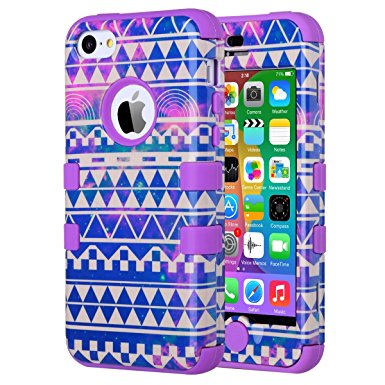 iPhone 5C Case, ULAK 3in1 Anti Slip IPhone 5C Case Hybrid with Soft Flexible Inner Silicone Skin Protective Case Cover for Apple iPhone 5C Tribal   Purple