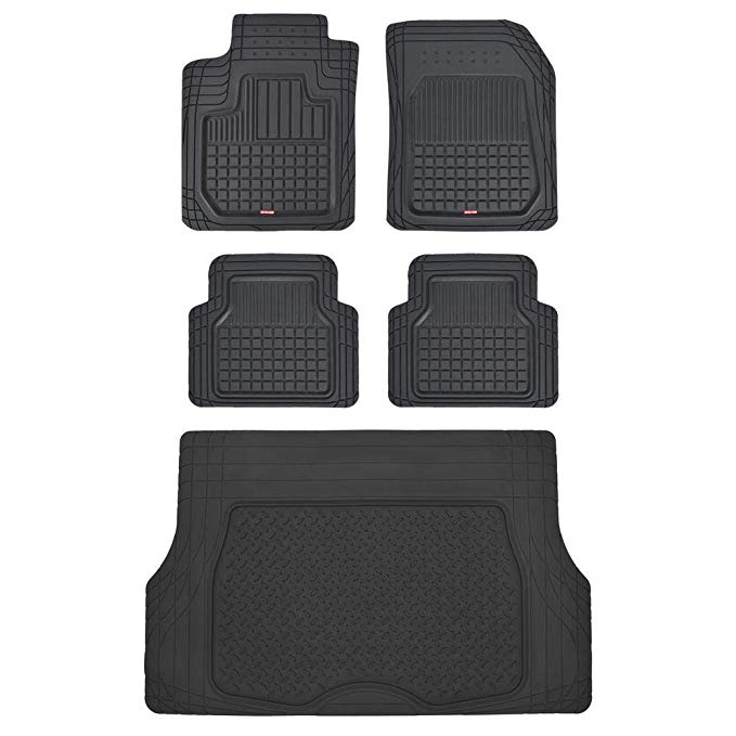 Motor Trend CB210-C2 Rubber Floor Mats for Car SUV Truck-5 Piece Set w/Cargo Trunk Liner