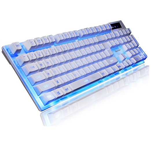 Backlit Gaming Keyboard Sokaton USB Wired Mechanical Backlit Keyboard 3 Color Adjustment LED Illuminated Keyboard for Gaming (White)