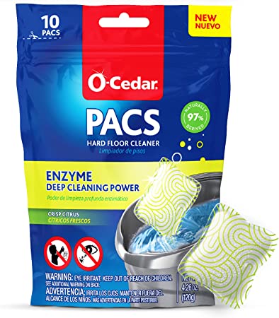 O-Cedar PACS Hard Floor Cleaner, Crisp Citrus Scent 10ct (1-Pack) | Made with Naturally-Derived Ingredients | Safe to Use on All Hard Floors | Perfect for Mop Buckets