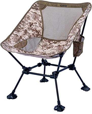 iClimb Ultralight Compact Camping Folding Beach Chair with Anti-Sinking Large Feet and Back Support Webbing (Desert - Square Frame)