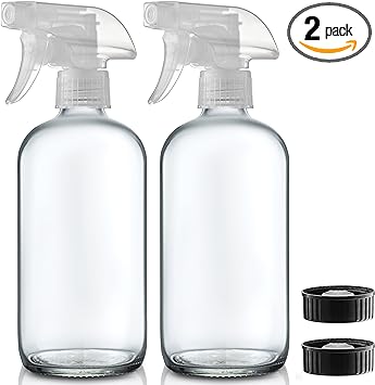 Clear Cobalt Glass Spray Bottles, 16-Ounce (2-Pack) Refillable Glass Sprayer Container with Durable Leakproof Trigger Sprayer Mist/Stream/Lock for Cleaning Products, Essential Oils, Aromatherapy,