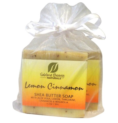 Freshest LEMON CINNAMON Shea Butter All-Natural Soaps (2) Two in Pouch, 3.2 oz. With Essential Oils, Coconut and Aloe.