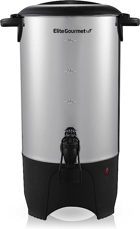 Elite Gourmet CCM040 Stainless Steel 40 Cup Coffee Urn Removable Filter For Easy Cleanup, Two Way Dispenser with Cool-Touch Handles Electric Coffee Maker Urn, Stainless Steel