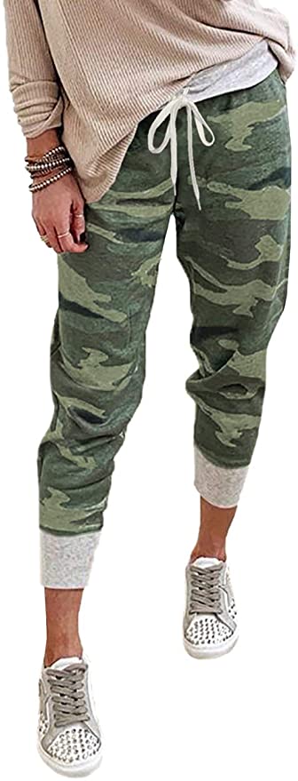 LOSRLY Women Drawstring Waist Camo Jogger Pants Activewear Long Pants with Pockets