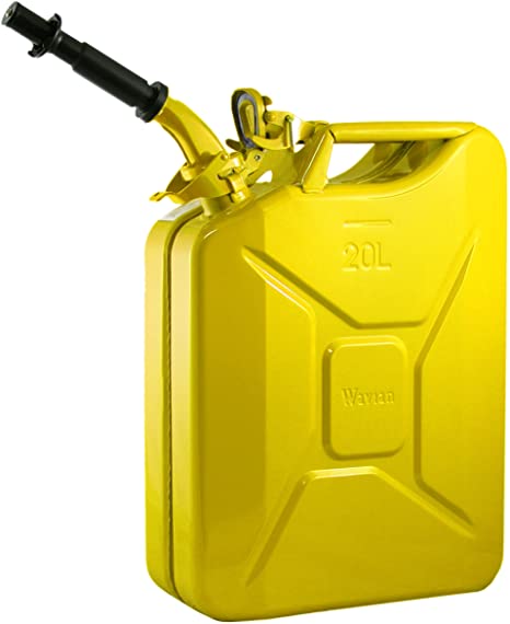 Wavian USA JC0020YVS Authentic NATO Jerry Fuel Can and Spout System Yellow (20 Litre)