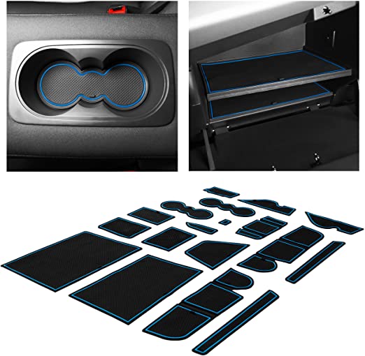 CupHolderHero fits Ford Escape Accessories 2013-2016 Premium Custom Interior Non-Slip Anti Dust Cup Holder Inserts, Center Console Liner Mats, Door Pocket Liners 18-pc Set (Blue Trim)