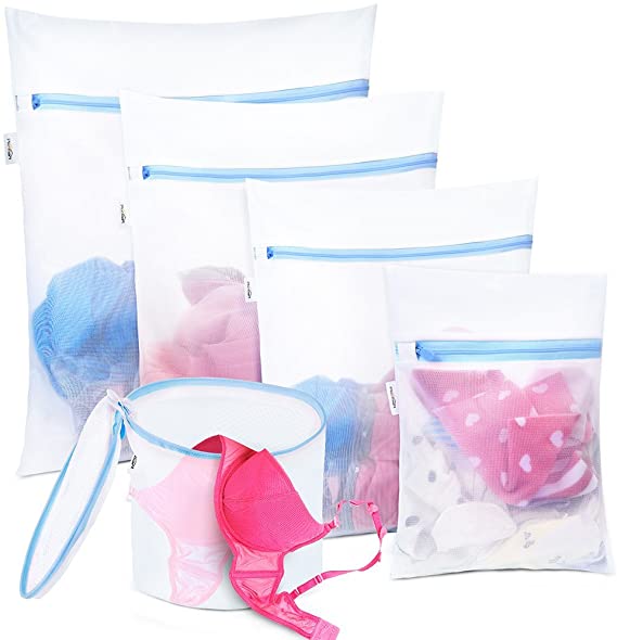 Plusmart 5 Pack Mesh Laundry Bags for delicates, Bra Lingerie Wash Bags, Zipper Travel Laundry Bag