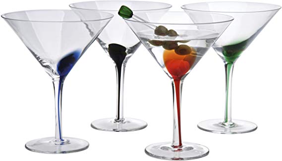 Artland Splash 12 oz martini Glasses (Set of 4), Multicolor