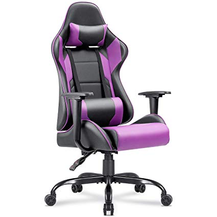 Homall Gaming Chair Racing Office Chair Computer Desk Game Chair, PU Leather Adjustable Swivel Chair Managerial Executive Chair with Headrest and Lumbar Support (Purple)