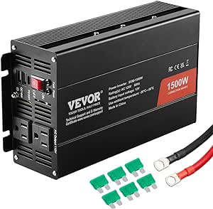 VEVOR Modified Sine Wave Inverter, 1500W, DC 12V to AC 120V Power Inverter with 2 AC Outlets 2 USB Port 1 Type-C Port 6 Spare Fuses, for Small Home Devices Like Smartphone Laptop, CE FCC Certified