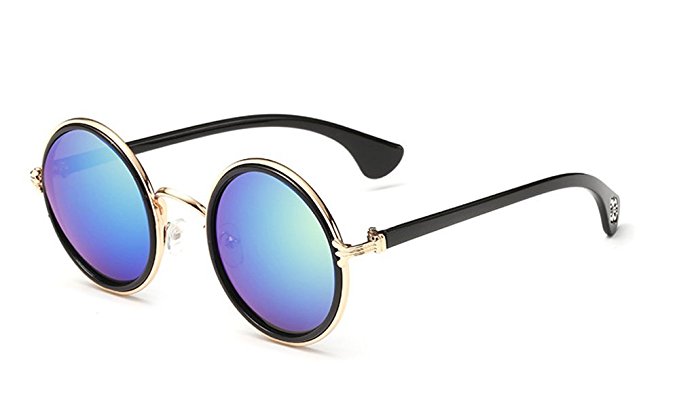 SCLM Vintage Fashion Unisex's Round Mirror Metal Frame Sunglasses