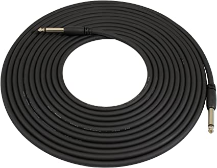 GLS Audio 20 Foot (6.09 meters) Guitar Instrument Cable Slim-Grip Series - 1/4 Inch TS To 1/4 Inch 6.3mm TS Black Rubber Molded Patch Cable - 20 Feet Pro Cord - SINGLE