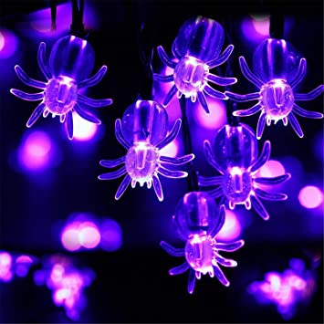 N / A Halloween Spider String Lights 20 LED Purple Spider Lighting Party Decoration Waterproof Twinkle Indoor Outdoor Halloween Party Holiday Yard Decorations Lighting(Purple)