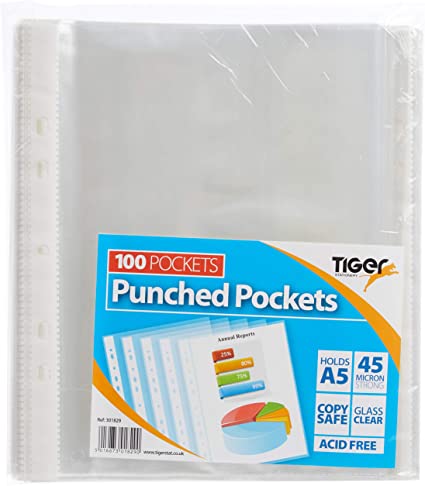 Tiger A5 clear punched poly pockets - pack of 100 quality sleeves