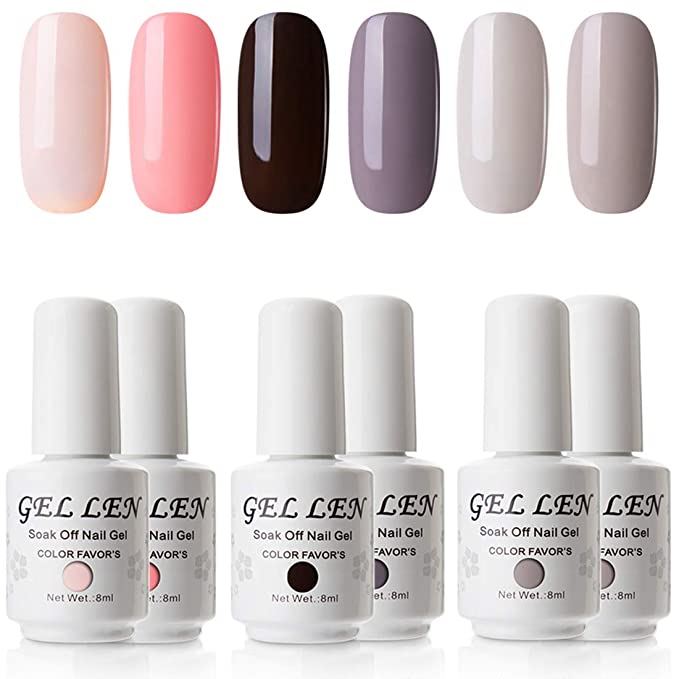 Gellen Gel Nail Polish Set Peach Grays Shade - Saturated 6 Colors Nail Art Home Gel Manicure