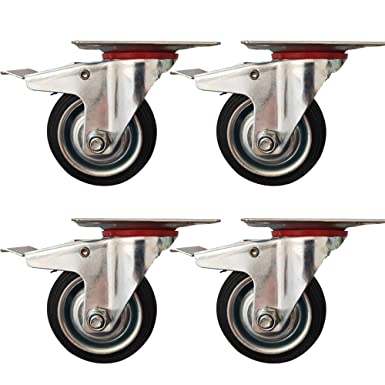 YeMI 3" Swivel Caster Wheels with Brake, 800LBS Heavy Duty Casters Set of 4 with Rubber Base & Safety Dual Locking, Caster Wheels for Furniture, Cart, Hand Truck and Workbench