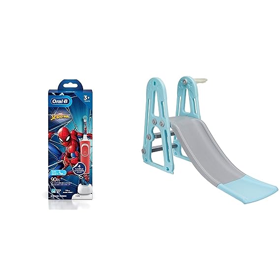 Oral B Kids Electric Rechargeable Toothbrush, Featuring Spider Man, Extra Soft Bristles (Age 3 ,Multicolor) & Amazon Brand - Solimo Garden Slide - Multicolor