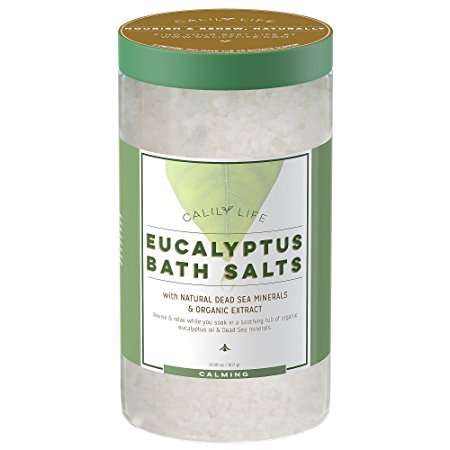 Calily Life Organic Dead Sea Salt with Eucalyptus, 32 Oz. – Luxurious and Therapeutic Bath Salt Soak – Rejuvenates, Relaxes and Soothes Mind and Body