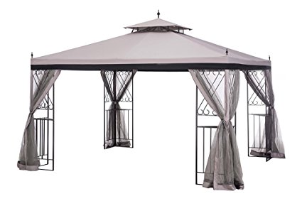 Sunjoy L-GZ288PST-4H 10 x 12 Monterey Gazebo with Netting,Gray with Black