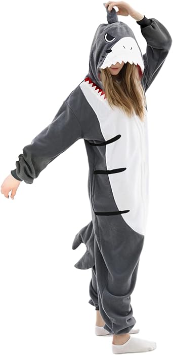 Adult Shark Pajamas Adult Cosplay Costume Shark One Piece Animal Pajamas Homewear Sleepwear for Women Men Pink…