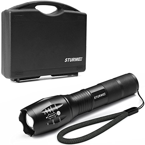 STURME LED Tactical Flashlight Ultra Bright Zoomable, IP65 Water-Resistant, High Lumens CREE LED, Adjustable Focus 5 Modes Waterproof Military Grade Powered Torch Portable handheld Flashlight