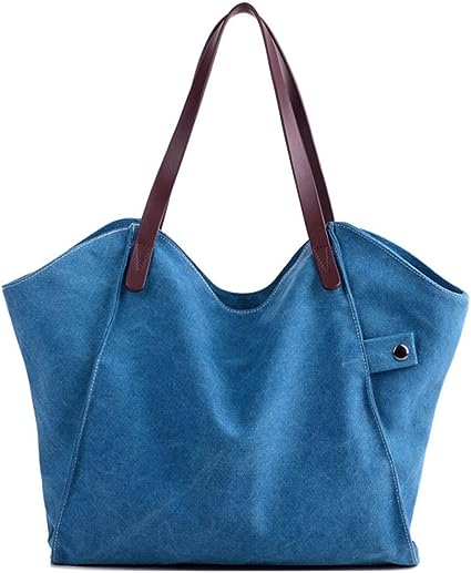 FiveloveTwo Women Casual Hobo Tote Canvas Handbag Shoulder Crossbody Top Handle Shopper Bag Blue