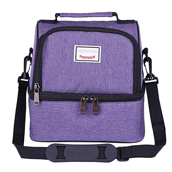 Mayetori Lunch Box, Insulated Lunch Bag for Men & Women Kid, Mens Large Refrigerated Lunch Box Cooler Tote Bag, Double Deck Cooler (Purple)