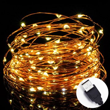 LED fairy lights,USB Copper Wire String Lights Flexible Starry 33ft 100LEDs Warm White Waterproof Solla®