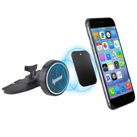 Car Mount Ipow Universal Cd Slot Magnetic Phone Car Mount Holder Cradle for Any Cellphone with Any Phone Case - Fits Iphone 6 Plus Samsung Galaxy Note Nexus Lg Nokia Moto Oneplus HTC All Smartphone