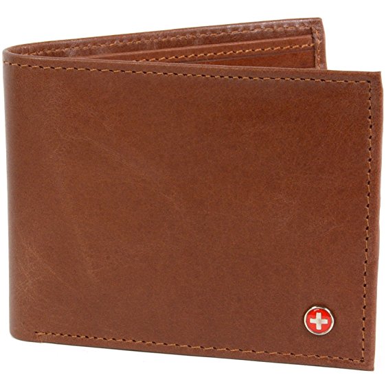 RFID SAFE Alpine Swiss Men's Deluxe Wallet Genuine Leather 14 Pocket ID Bifold