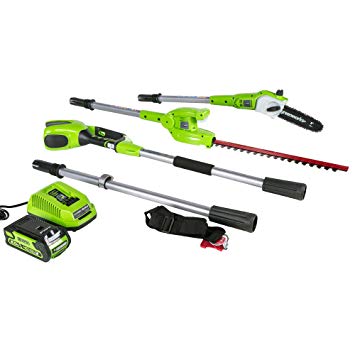 Greenworks 8.5' 40V Cordless Pole Saw with Hedge Trimmer Attachment 2.0 AH Battery Included PSPH40B210