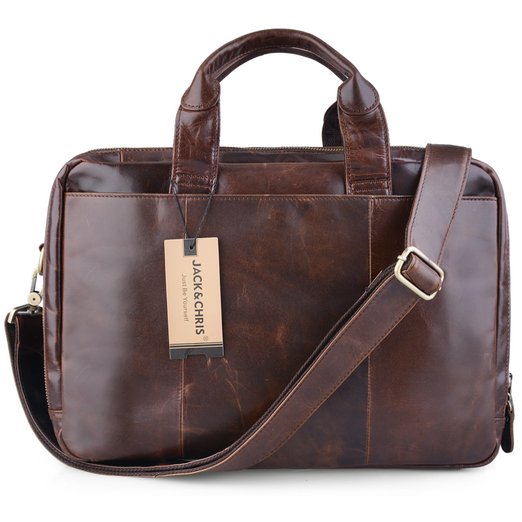 Jack&Chris®Men's Briefcase Laptop Bag Messenger Shoulder Leather Bag,NM7230