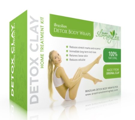 Detox Body Wrap for Weight Loss - Brazilian Silky n' Slim Volcanic Clay Organic Body Wrap Home Spa Treatment. Reduce Cellulite, Psoriases & Stretch Marks (8 Applications)
