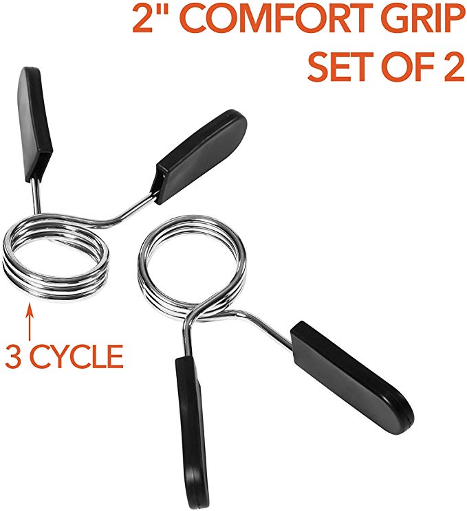 Spring Clips by D1F, Set of 2, For 2in Olympic Barbell Weight and Plates, Spring Lock Collars for Weightlifting, Strength Training, Working Out, Firm Grip, Plate Weight Clamps for Gym Bars (Renewed)