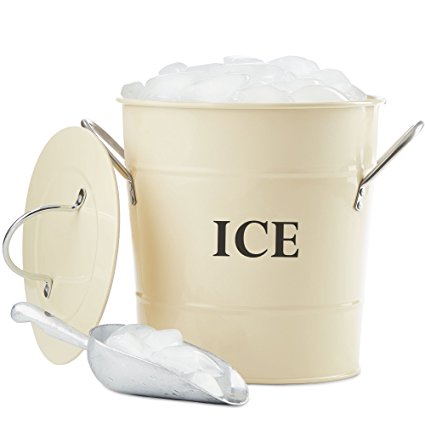 Andrew James Vintage Ice Bucket with Lid and Serving Scoop, 3 Litre Capacity (Cream)