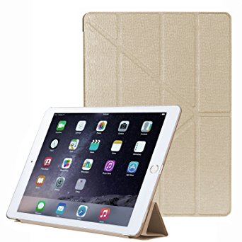 Apple Ipad Pro Case , Suensan Leather Folding Slim Lightweight Stand Cover Case for Ipad Pro 12.9 Inches Tablet (Golden)