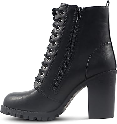 MARCOREPUBLIC Manila Women's Combat Boots Round Toe Chunky Block Heels Lace Up Side Zippers Ankle Booties for Women