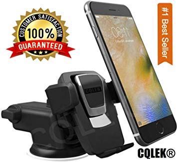CQLEK® Car Mobile Phone Holder - Telescopic One Touch Long Neck Arm Adjustable Quick Stand Technology 360 Degree Rotation with Ultimate Reusable Suction Cup Mount for Car Dashboard/Windshield/Desktop