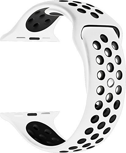 Yearscase 38MM Soft Silicone Sport Replacement Band with Ventilation Holes for Apple Watch Nike  and Apple Watch Series 1 2 3, S/M Size ( White / Black )